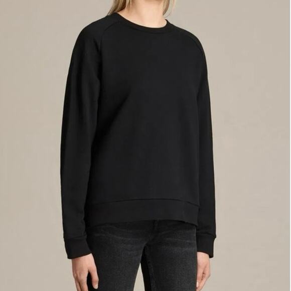 ALLSAINTS Yara Silver Grommet Laced Black Jersey Cotton Relaxed Sweatshirt med - Picture 4 of 11